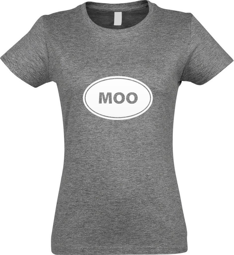Kiwistar - T-Shirt tailliert - Damen - Graumeliert - MOO - mit Motiv Bedruckt - Funshirt Design - Sport - Freizeit - Damen - M