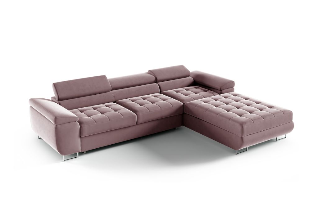 Ecksofa RIVA, große Eckcouch mit Schlaffunktion, ausziehbares Sofa, Bettkasten, verstellbare Kopfstützen, Rechts oder Links wählbar, Kronos 27