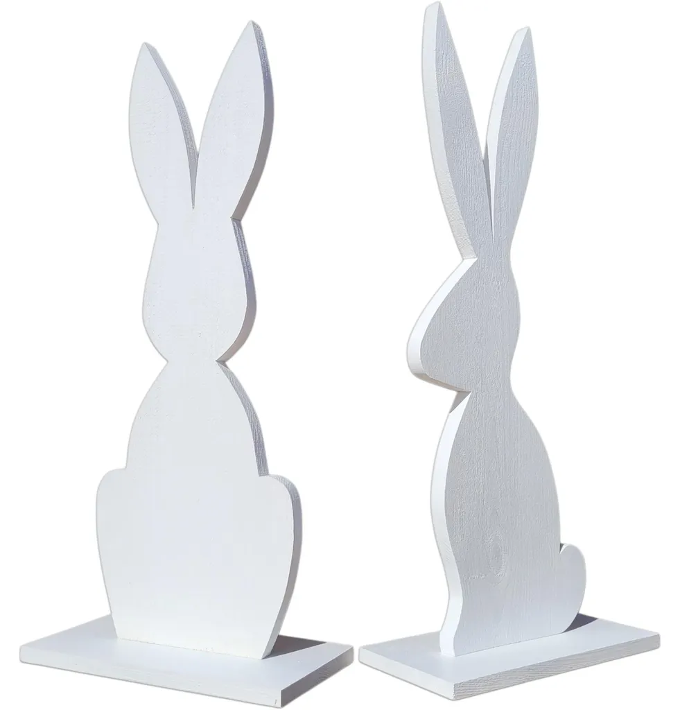 Décoration de table Pâques : Lapin en bois blanc 62cm style campagne chic