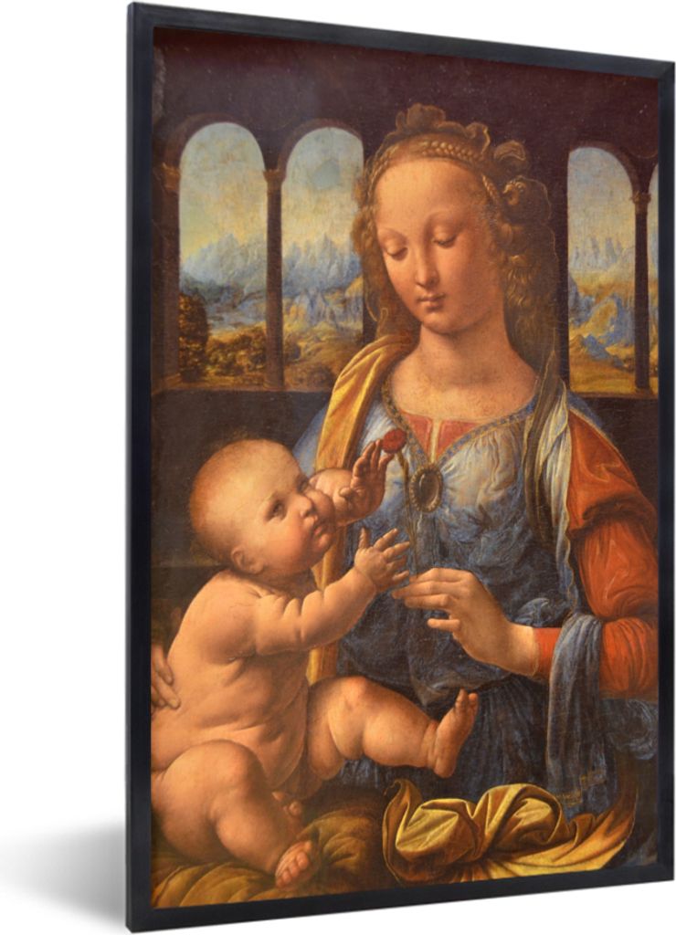 MuchoWow MuchoWow Gerahmtes Poster Madonna mit der Nelke - Leonardo da Vinci 20x30 cm - Poster mit zchwarzem Bilderrahmen - Drucken - Bilder Po...