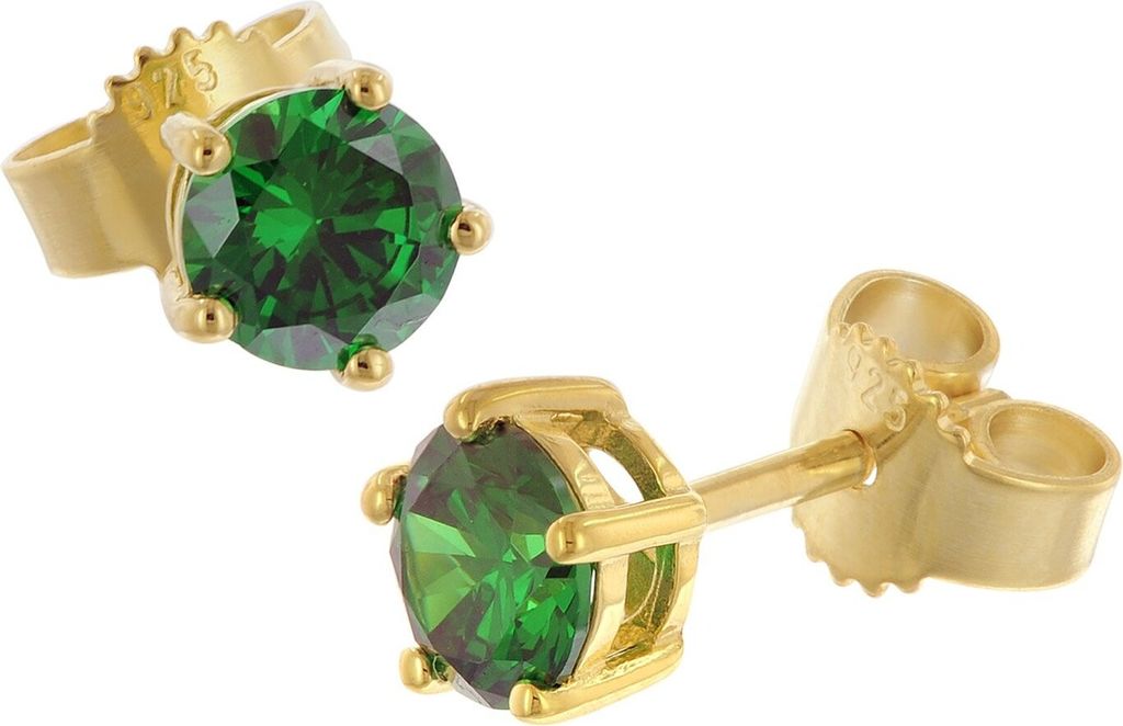 trendor 68738 Damen Ohrringe 925 Silber Vergoldet Ohrstecker Grün