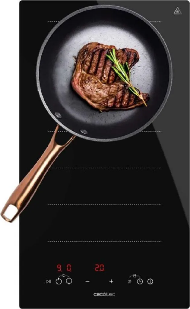 Piano cottura a induzione Flex a 1 zona, potenza massima 3500 W, 9 livelli, booster, rilevatore di pentole, Stop&Go, timer, indicatore di calore residuo, blocco bambini, spegnimento automatico di sicurezza.