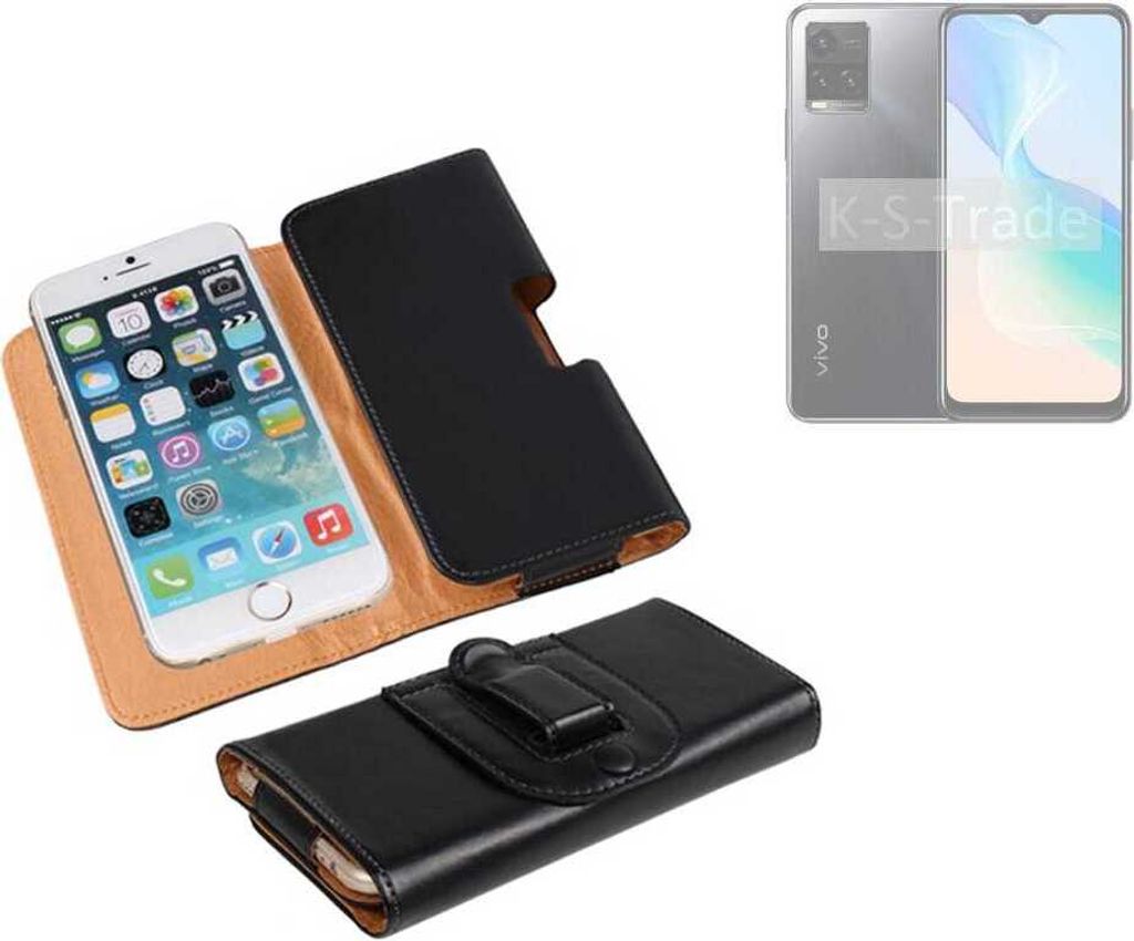 K-S-Trade Schützhülle Handyhülle kompatibel mit Vivo Y33s Holster Gürtel Tasche Schutzhülle Handy-Tasche Smartphone Case Seitentasche schwarz 1x