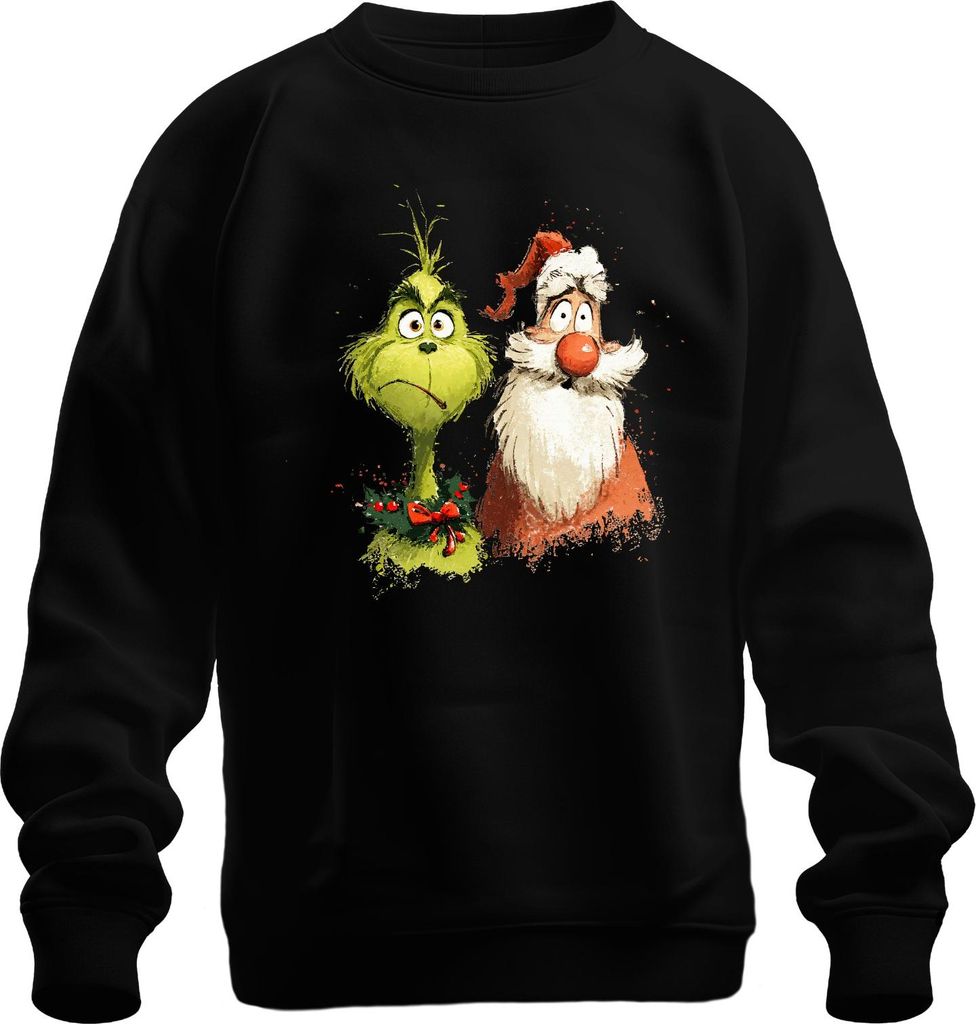 Grinch Weihnachtsmann lustig Weihnachten Geschenk Cartoon Retro Uni Sweatshirt Pullover, Schwarz, 3XL