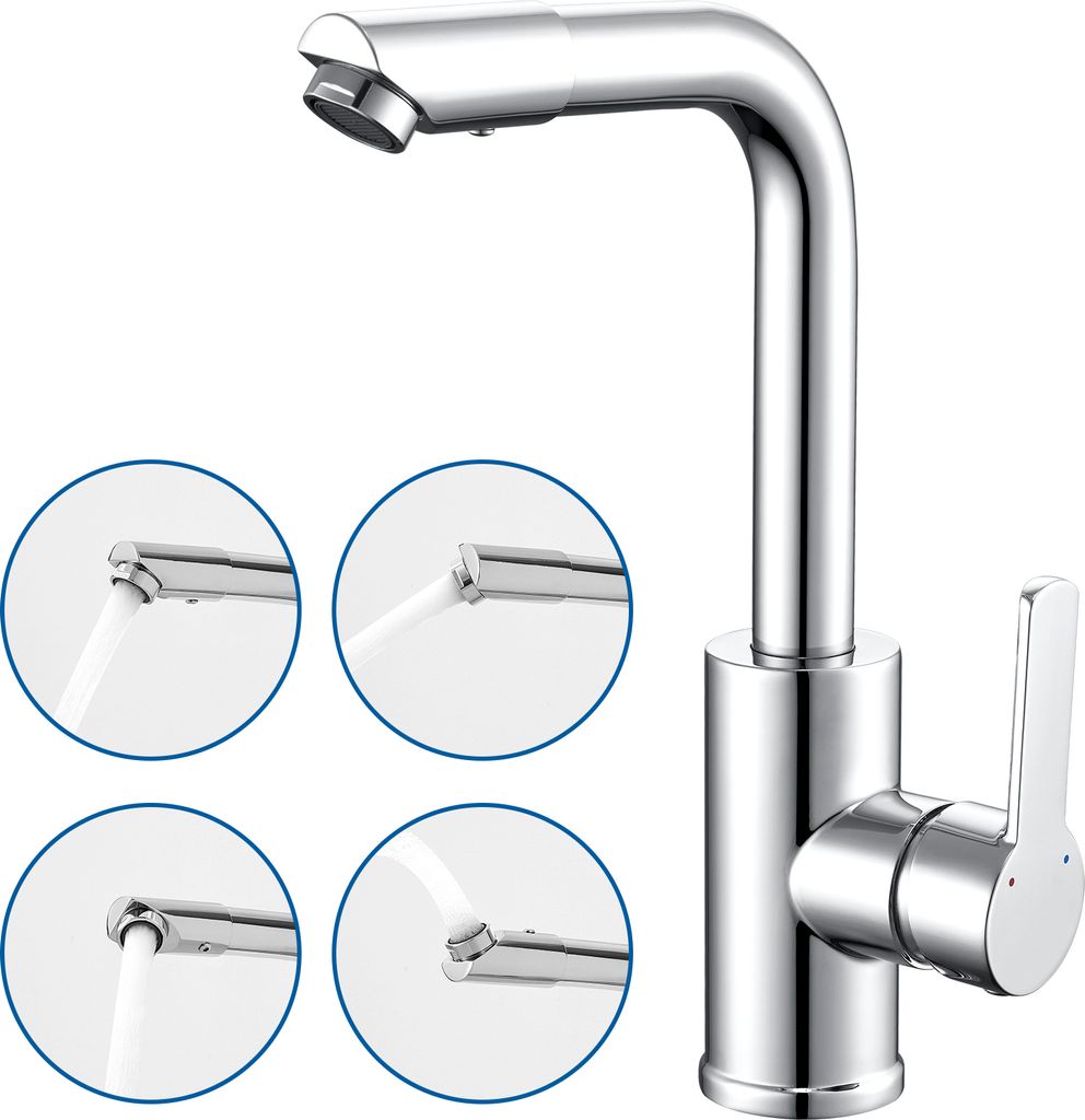 Auralum Wasserhahn Bad Chrom, Badarmatur doppelter 360° drehbarer Waschtischarmatur, Mischbatterie Waschbecken, Einhebelmischer für Badezimmer un...