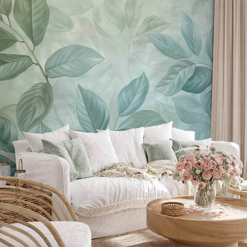 Vlies Fototapete - Large Leaves in Shades of Green-Mint: Botanical Motif 400x280 cm Muster b-H-10013-a-a