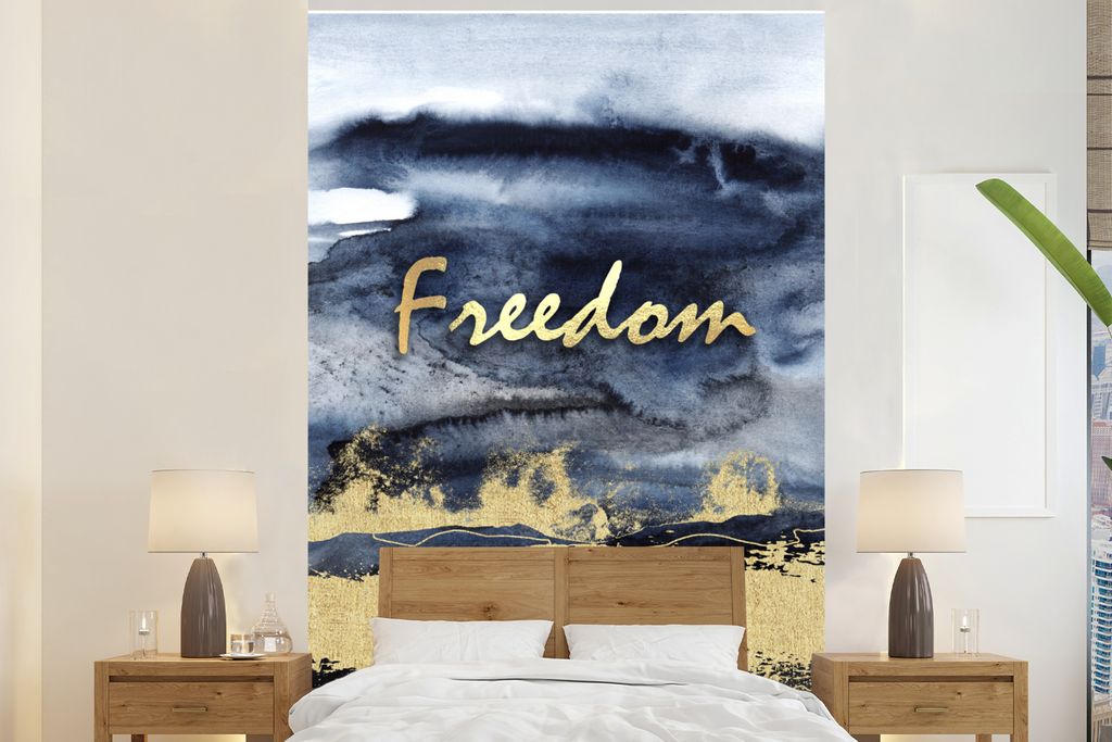 MuchoWow Fototapete für Wohnzimmer oder Schlafzimmer Wandtapete Vinyl Motivtapete Angebot - Frei - Gold - Schwarz - 195x300 cm - Das Hintergrund...