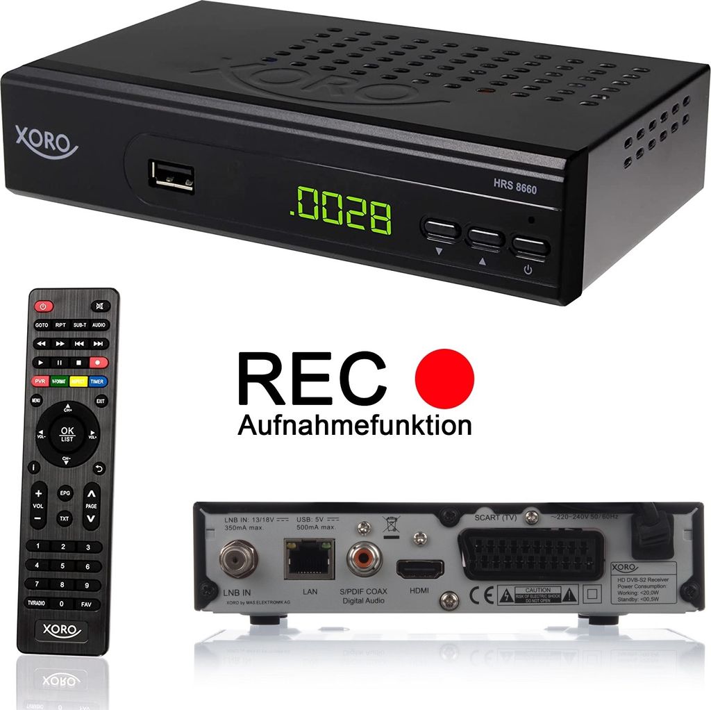 XORO HD DVB-S2 Receiver HRS8660, PVR Ready, Farbe: Schwarz Produktbild 