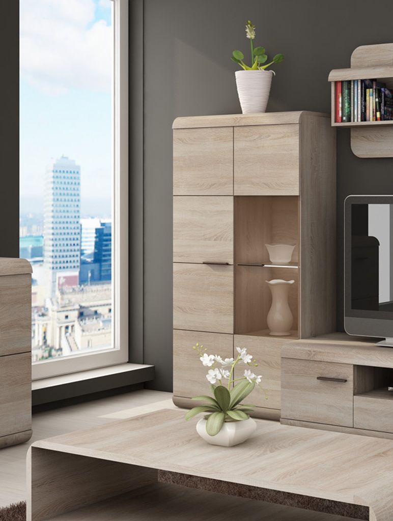 Vitrine Vitrinenschrank Standvitrine Eiche Sonoma Glastür rechts