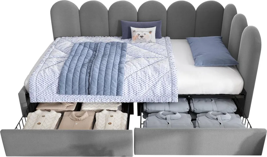 Lit simple 90x200 cm gris gain de place avec tiroirs pour chambre - 12