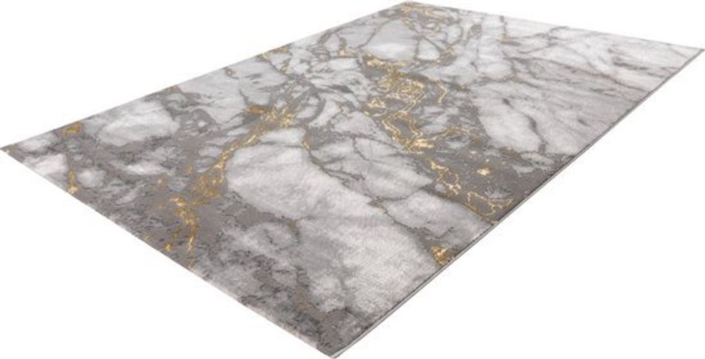 Lalee Marmaris Teppich Superweich Glänzender 3D-Effekt Marmoroptik Betonoptik Teppich mit niedrigem Flor Teppichgröße 200x290 cm Silber Gold