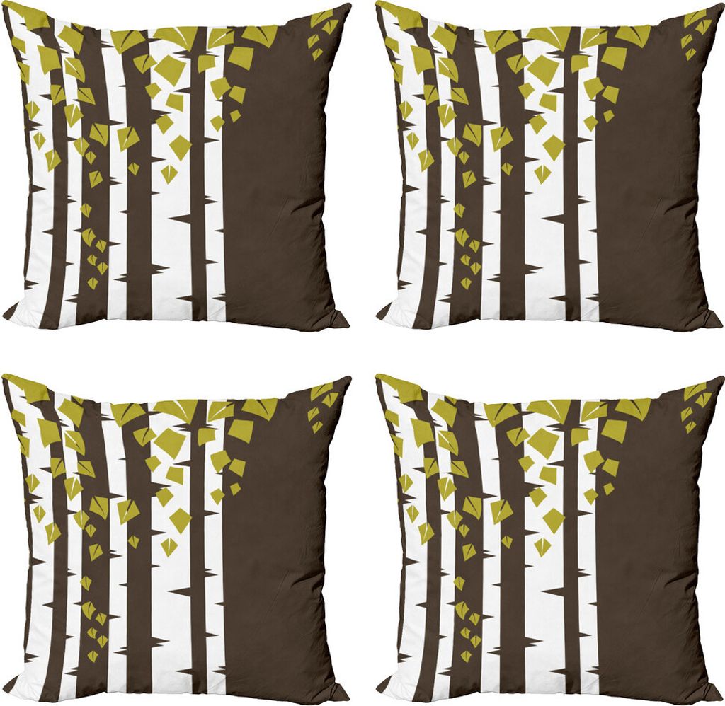 ABAKUHAUS Abstrakt Kissenbezug Set (4 Stück), Silhouette des Baumes, Moderner Doppelseitiger Digitaldruck, 45 cm x 45 cm, Braun, Grün und Weiß