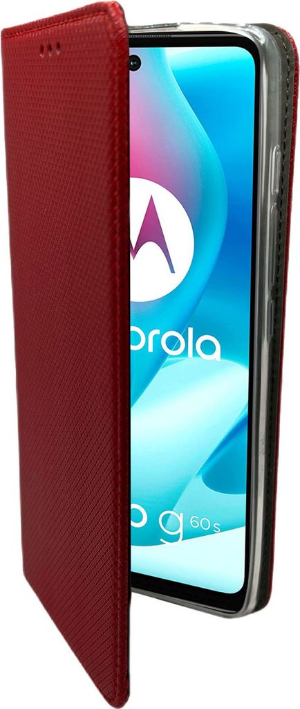 Elegante Buch-Tasche Hülle Smart Magnet kompatibel mit MOTOROLA MOTO G62 5G Leder Optik Wallet Book-Style Cover Schale in Rot