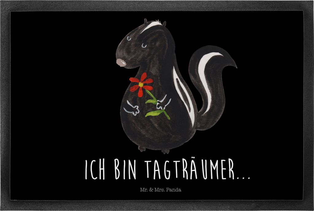 Mr. & Mrs. Panda fußmatte Stinktier Blume 40 x 60 cm - Schwarz - Geschenk, Dreams, Schmutzfangmatte, Gummimatte, Schuhabstreifer, Raubtier, Fußab...