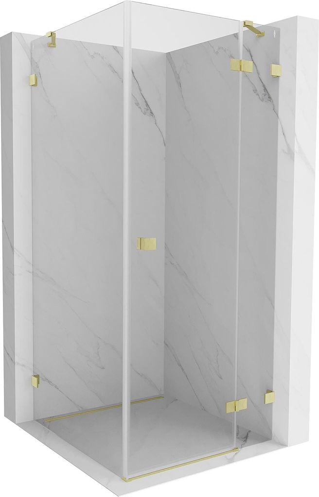 Mexen Lunar Duschkabine rechts öffnend 100 x 100 cm, transparent, gebürstetes Gold - 834-100-100-55-00-P