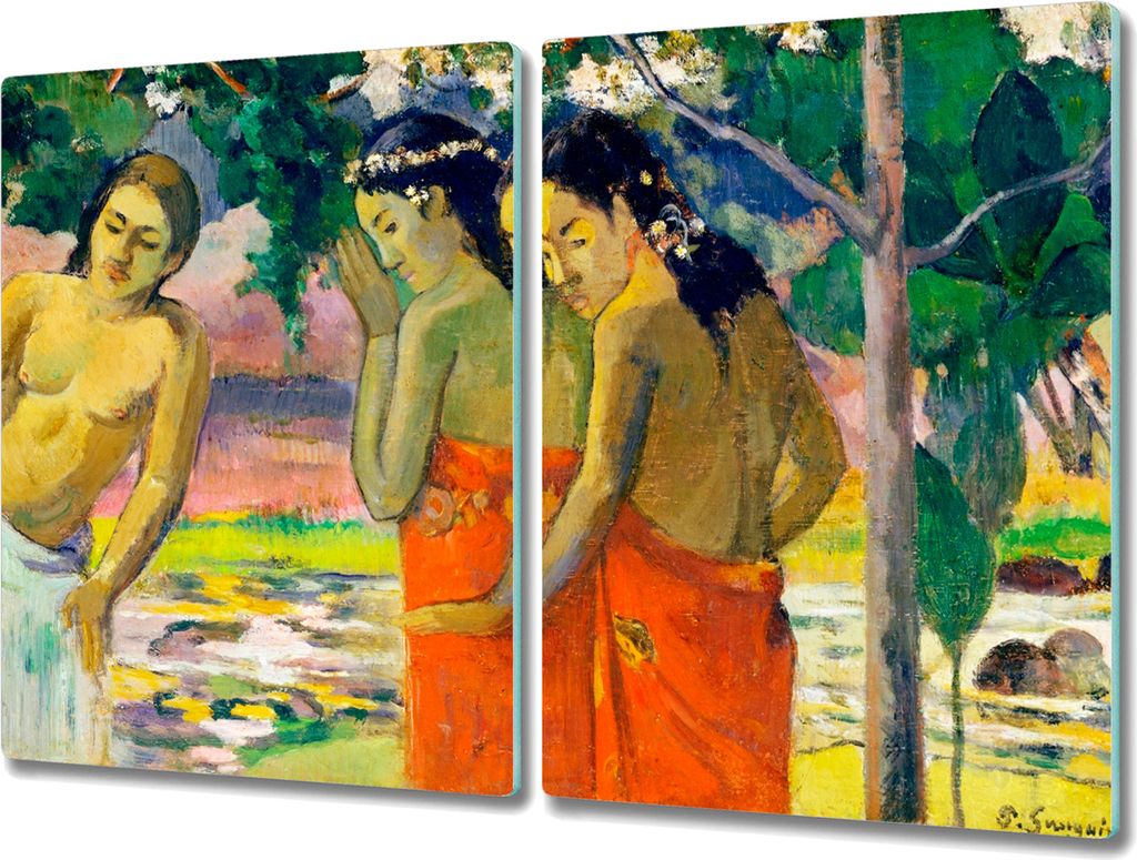 Coloray Hackbrett Kochplattenabdeckung Herdabdeckplatte 2x40x52 cm Schneidebrett Küchenbrett - Frauen Natur Gauguin