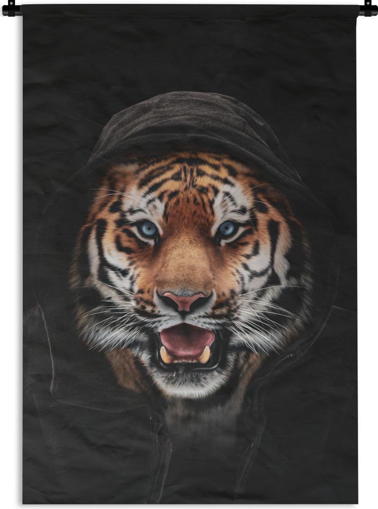 MuchoWow Wandteppich Wandbehang Tiger - Schwarz - Blau 120x180 cm Tapisserie Dekoration Wandtuch - Schlafzimmer - Dekorationen für das Haus