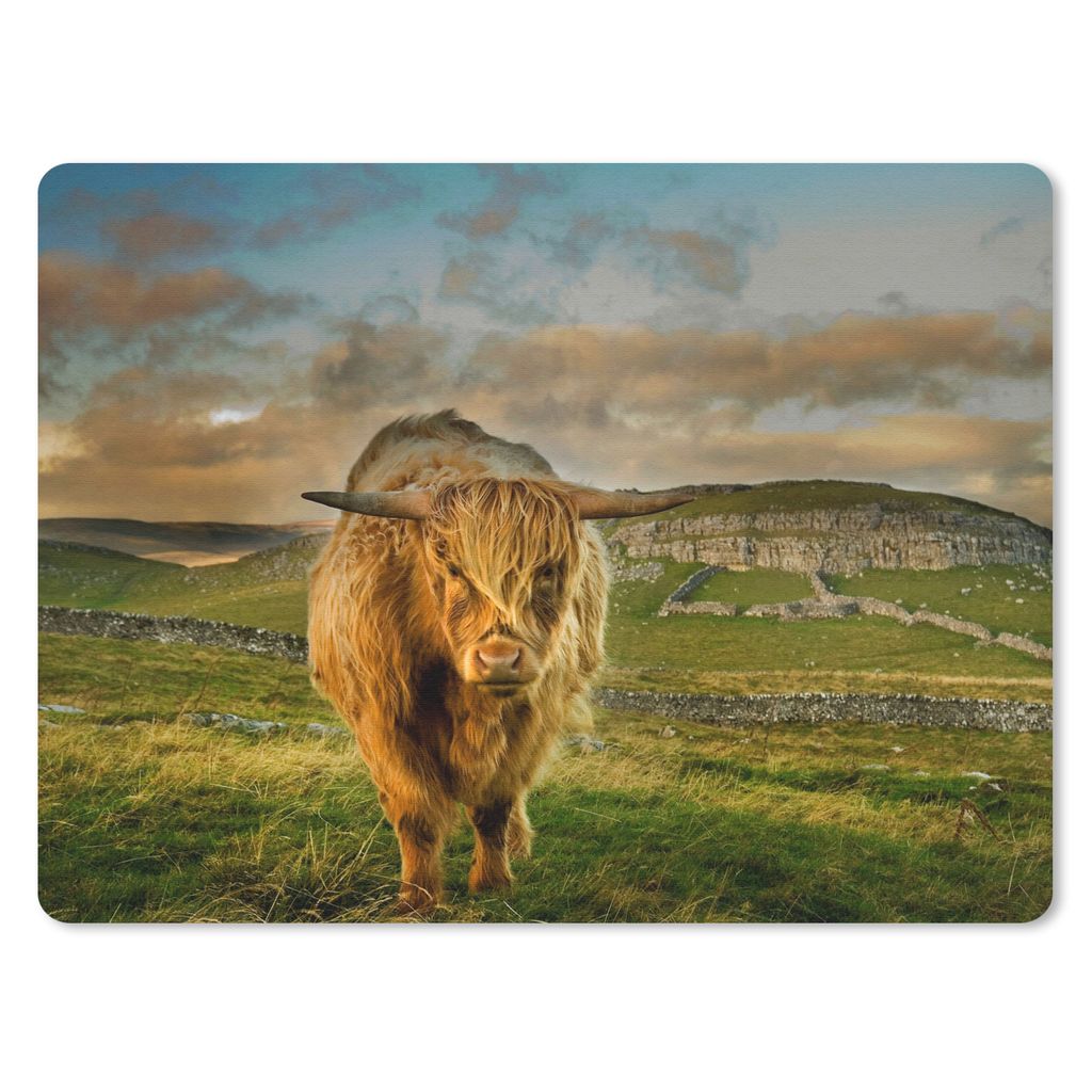 MuchoWow Mauspad Mousepad Schottischer Highlander - Gras - Berg 23x19 cm - Mousepads - Maus Mat - Pad - Mausunterlage - Schreibtischunterlage - M...