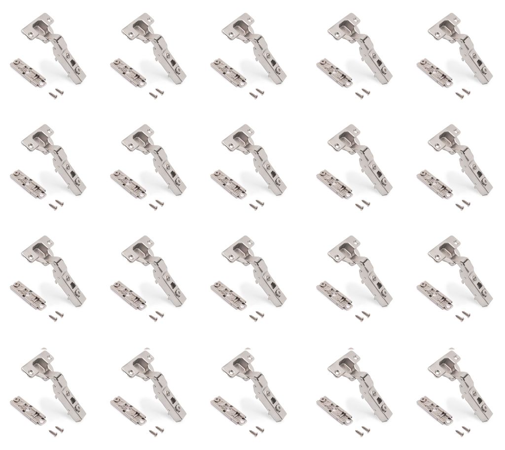 Emuca kit von 20 Topfscharniere X91 Mittelanschlag mit sanftes Schließen und Montageplatte zum Schrauben, Höhe 1, Stahl, vernickelt