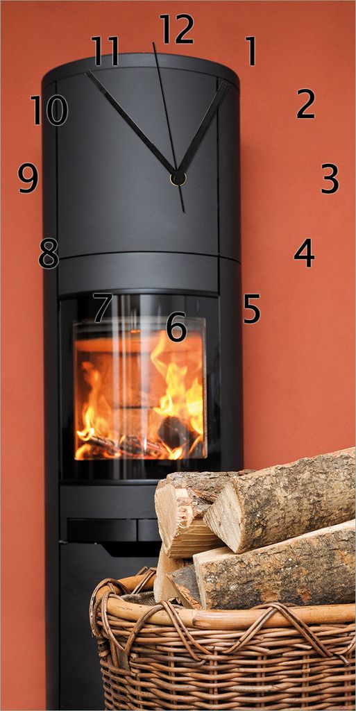 Wallario Design Wanduhr bedruckt, Größe 30 x 60 cm, Motiv: Kamin Romantik