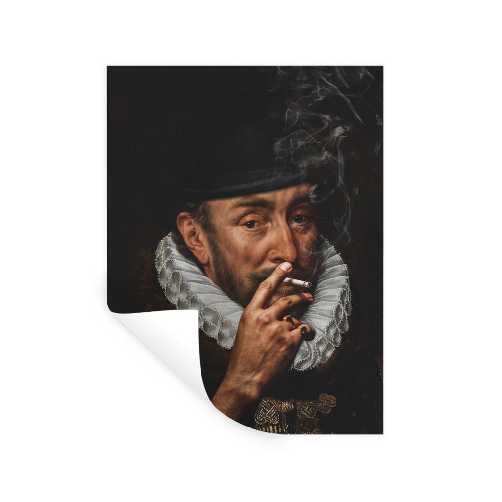 MuchoWow Wandtattoo Wandsticker Wandaufkleber Wilhelm von Oranien - Adriaen Thomasz - Zigarette 90x120 cm Selbstklebend und Repositionierbar - Fa...