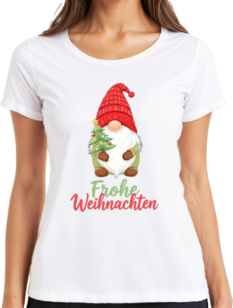 Frohe Weihnachten Wichtel Weihnachtsgnom Weihnachtsbaum Niedlich Damen T-Shirt, Weiß, XXL