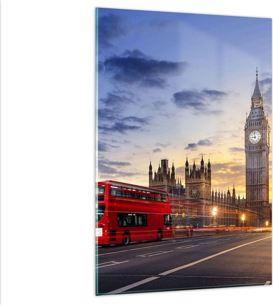 Bilder auf glas - Einteilig - London Bus - 80x120cm - Glasbilder - Wandbilder - Bilder - Kunstdruck - zum Aufhängen bereit - Wanddekoration aus Gl...