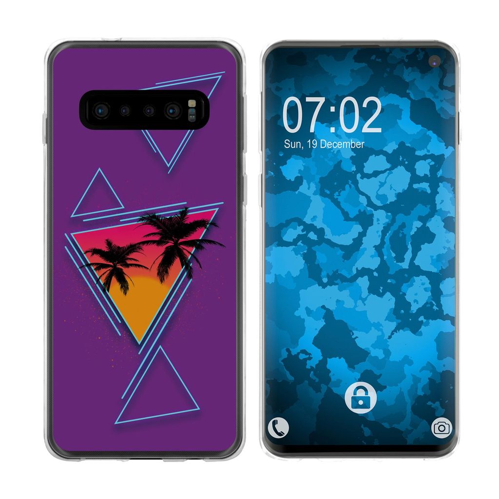 PhoneNatic Case kompatibel mit Samsung Galaxy S10 Silikon-Hülle Retro Wave Palmen M3