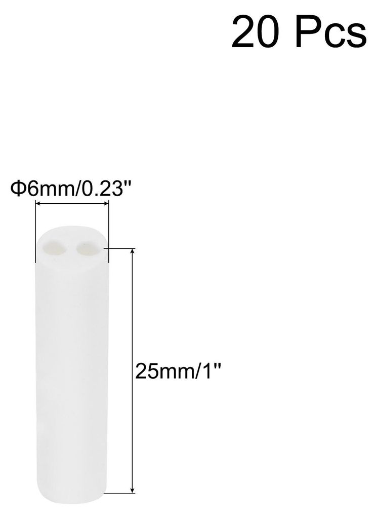 20 Stš¹ck Doppellochzylinder Keramikrohr 1,7mm Innendurchmesser 6mm Au?endurchmesser 25mm L?nge Rund Keramik Rohr fš¹r Kabel Isolierung Kabelma...