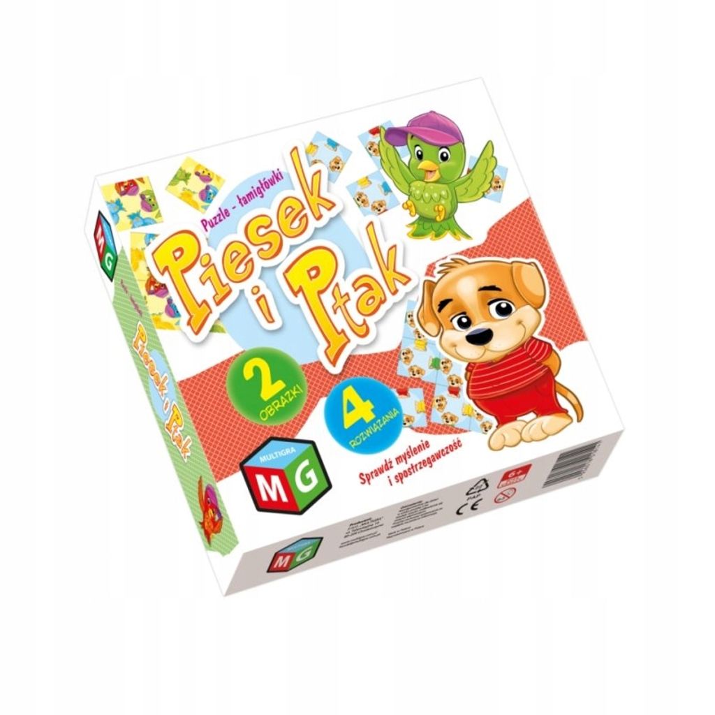 Puzzle 2x9 elementów. Piesek i ptak