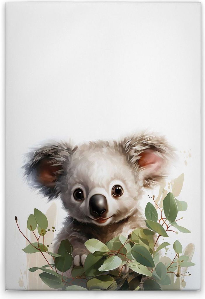 TADESSI Leinwandbild Baby Koala Kinderzimmer - Wandbild 50 x 75 cm - Kunstdruck auf Leinwand in Weiß Grün - M1-No.51895