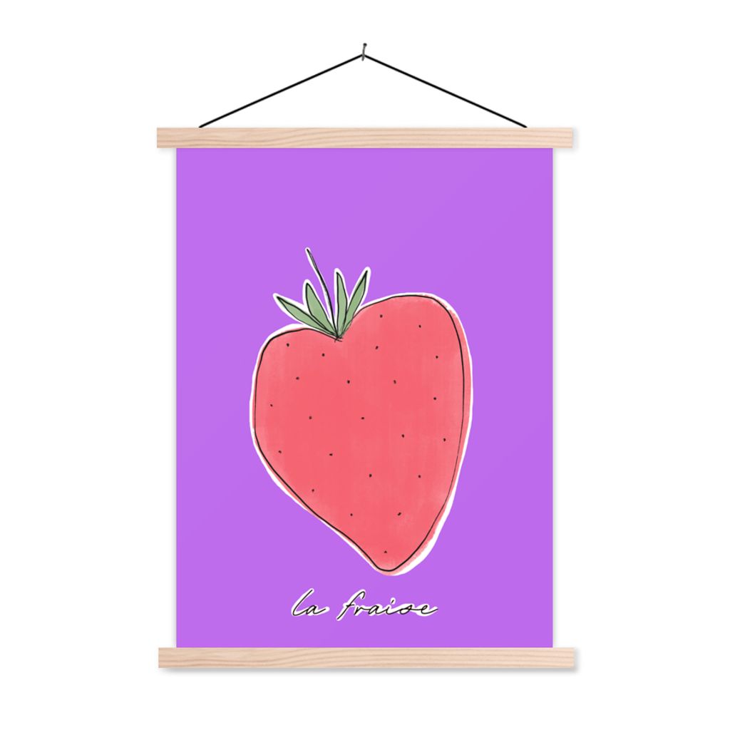 MuchoWow Textilposter Erdbeere - Obst - Zitate 60x80 cm mit holzfarbenen Rahmen - Wandbild