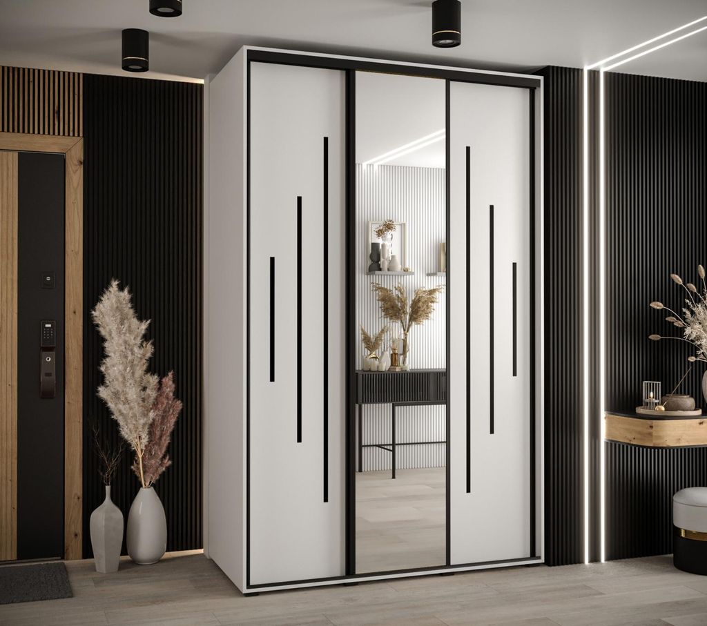 Kleiderschrank YVONA 13 - 150/60 cm, weiß/schwarz