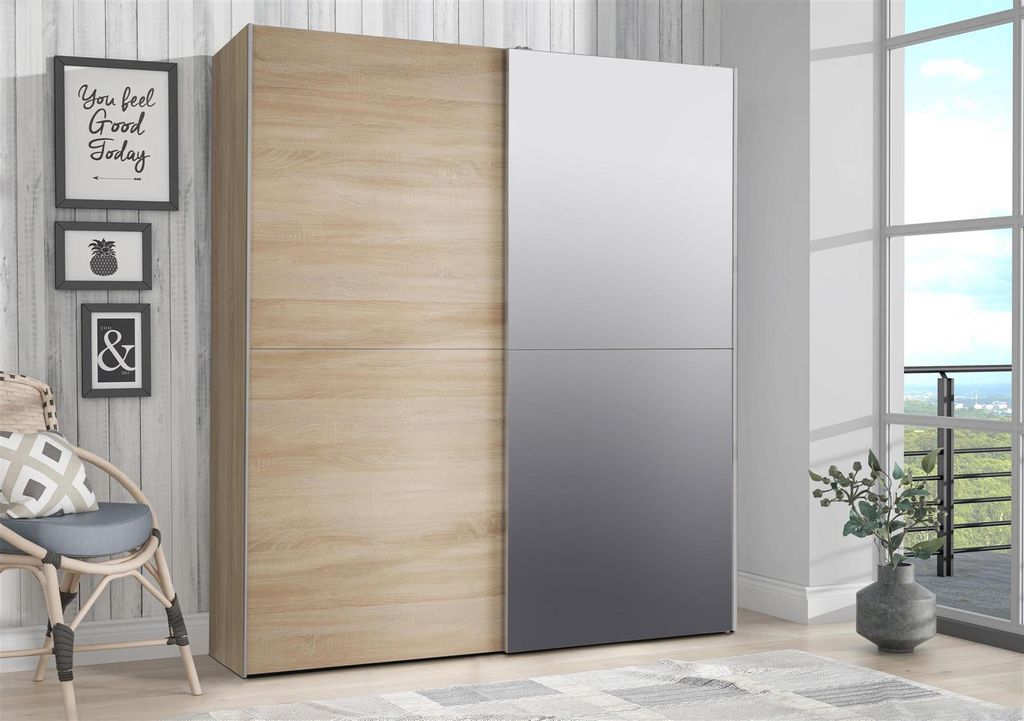 Schwebetürenschrank Kleiderschrank Schlafzimmerschrank Schrank "Vrilissia I" Sonoma-Eiche