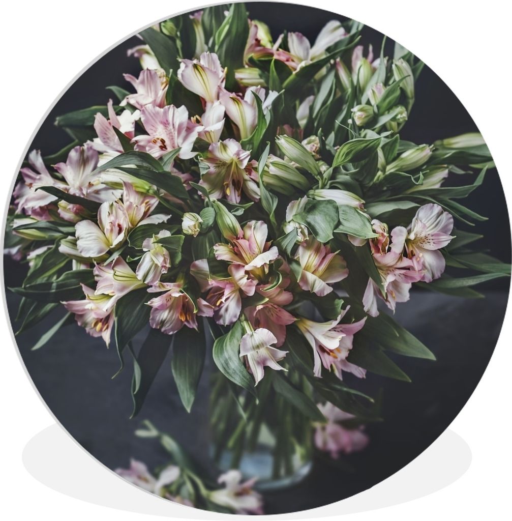 MuchoWow Rundes Wandbild - Runde Bilder Blumen - Vase - Schwarz Ø 30 cm Kreis Wanddekoration Kunststoff - Wandkreis - Wandschmuck - Schlafzimmer...