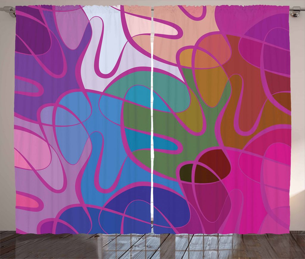 ABAKUHAUS Abstrakt Rustikaler Vorhang, Wellen in der von Hand gezeichneten Art, Wohnzimmer Universalband Gardinen mit Schlaufen und Haken, 280 x 24...