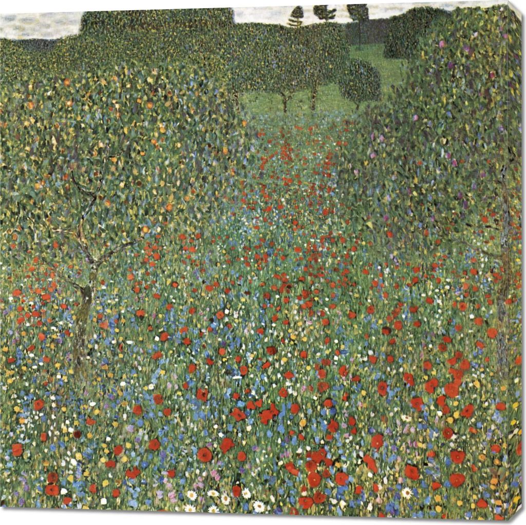 Bild 100x100cm Mohnfeld, Gustav Klimt Vintage für das Wohnzimmer