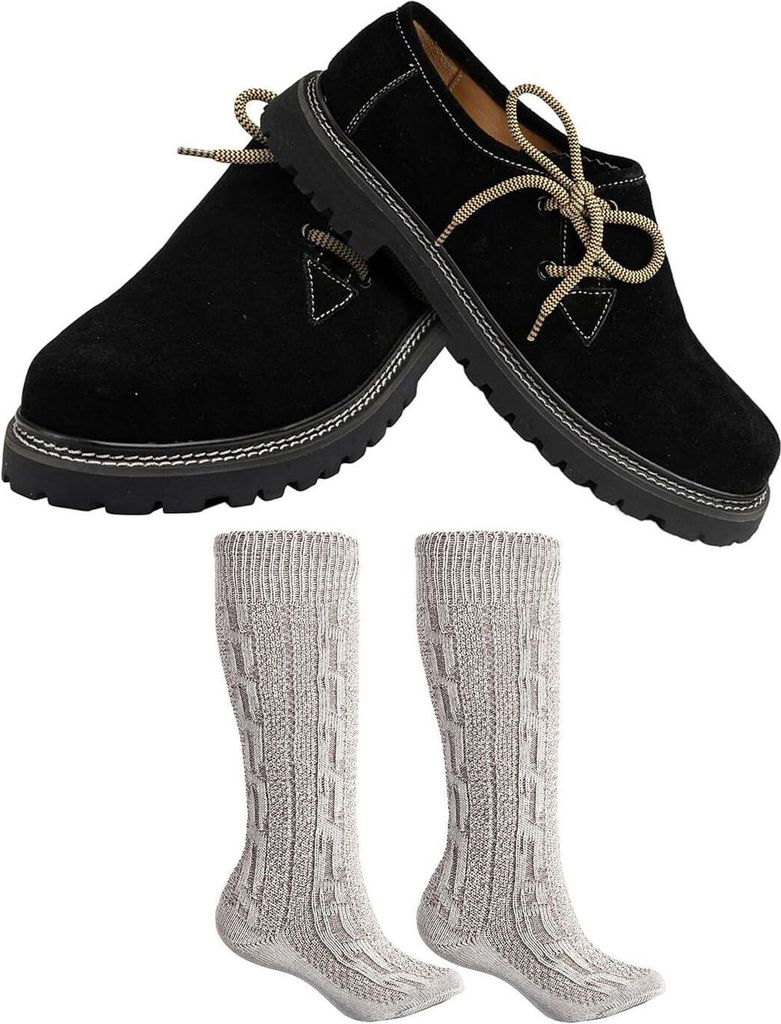 Trachtenschuhe +Trachtensocken Set Haferlschuhe wildleder mit socken 40cm, Schuhgröße:45, Farbe:Schwarz