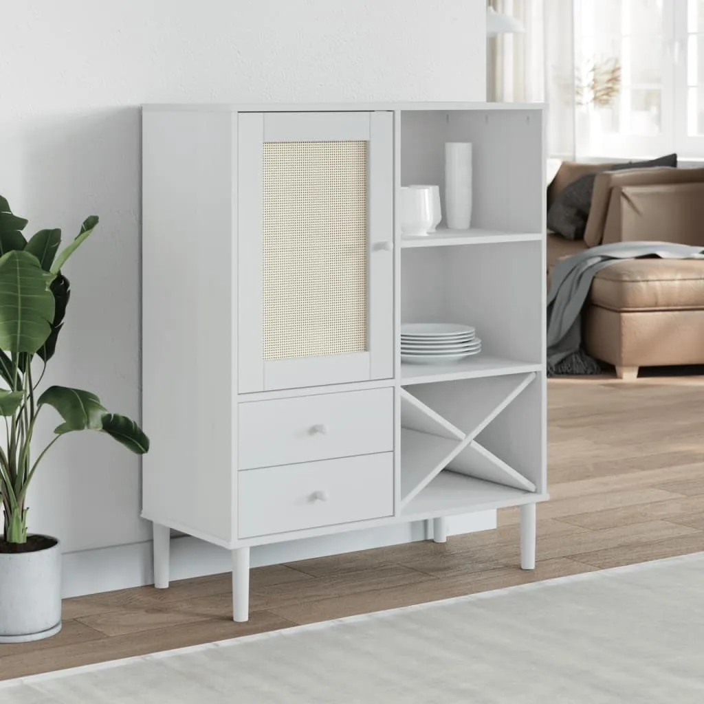 VidaXL Credenza SENJA Bianca 90x40x112 cm Rattan e Pino Massiccio