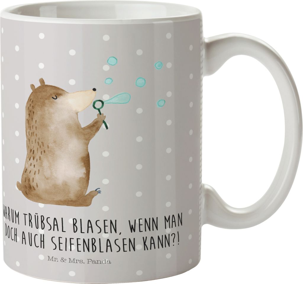 Mr. & Mrs. Panda Kinderbecher Bär Seifenblasen - Grau Pastell - Geschenk, Trinklernbecher, Kindertasse, Teddy, Pott, Plastikbecher, Lustig Sein Gl...