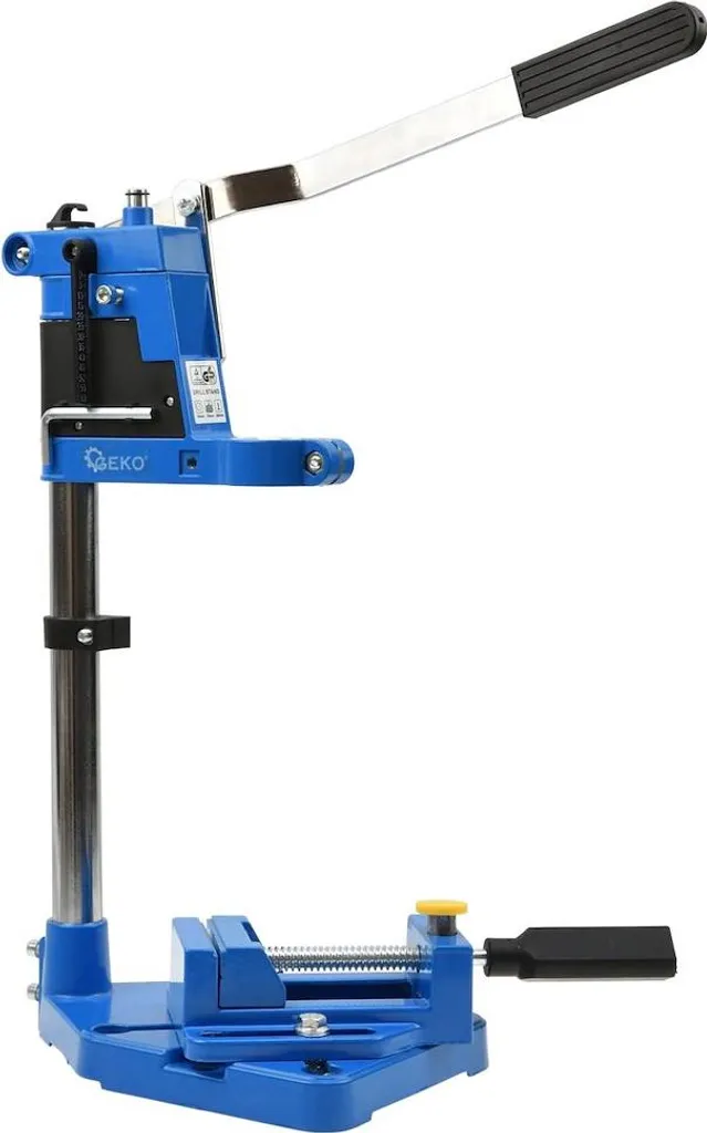 Supporto per trapano con morsa e regolazione precisa dell'altezza fino a 250 mm, ideale per diversi trapani. Robusto e leggero per una maneggevolezza ottimale.