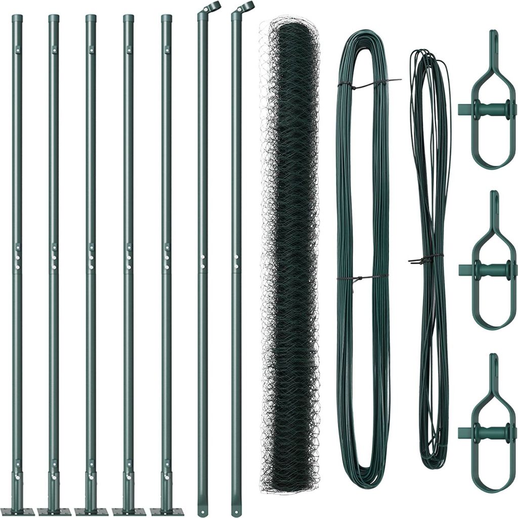 Langlebige Sechseckzaun Grün 1,6x10 m Stahl, Zaunpfosten mit Grundplatten 7 Stück Ø32mm 88,5cm verzinkter Stahl - Zaunzubehör Möbel645607