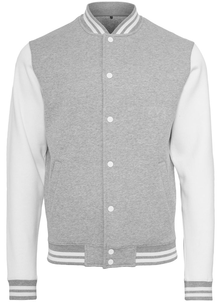 Build Your Brand - Varsity-Jacke (US-College-Stil) für Herren/Damen Uni LT2317 (S) (Grau meliert/Weiß)