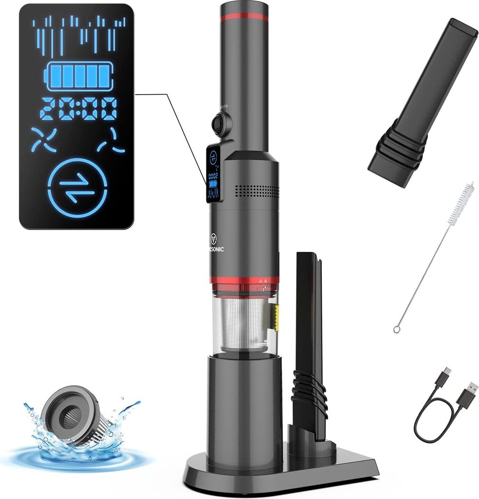 Akku Handstaubsauger, Handsauger Kabellos 13000Pa/100W Tragbar Autostaubsauger mit Ladestation,für Auto Zuhause Tierhaare,Leichtgewicht ab 500gr(S...