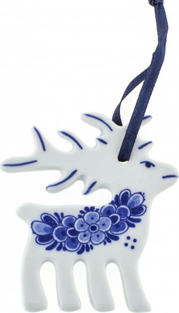 Heinen Delfts Blauw - F486 - Weihnachtsbaumanhänger, Rentier, Keramik, L 7,5 cm, B 6,5 cm, H 0,5 cm