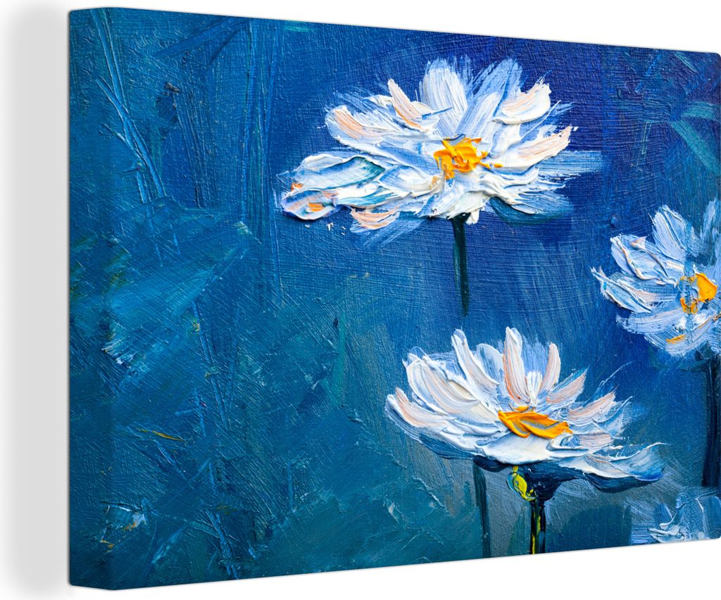 OneMillionCanvasses - Leinwandbilder - 140x90 cm, Gemälde - Ölfarbe - Blumen - Blau, Wandbilder Kunstdruck Wanddekoration - Foto auf Leinwand -...