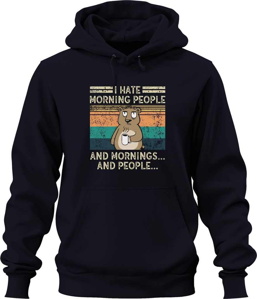 Hate Morning People Mornings And People Kaffee Bär Vintage Grunge Uni Hoodie Kapuzenpullover, Navy, L