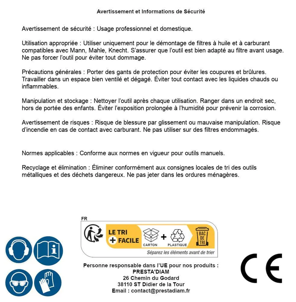 Clé à Filtre à Huile Robuste Compatible Knecht et Mahle Marque D-Work