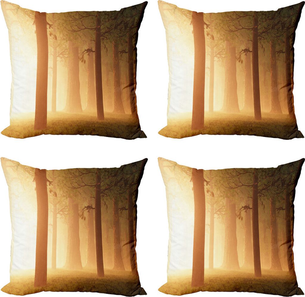 ABAKUHAUS Magisch Kissenbezug Set (4 Stück), Foggy Hazy Woodland, Moderner Doppelseitiger Digitaldruck, 60 cm x 60 cm, Bräunen