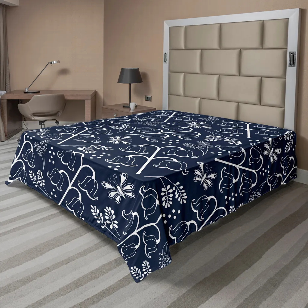 Drap de lit supérieur bleu et blanc imprimé tulipes féminin 275x260cm
